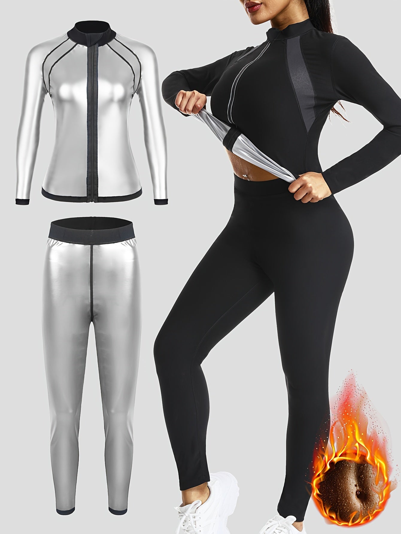 Women's Fitness Long Sleeve Pants Set for Sauna Sports Yoga and Workout