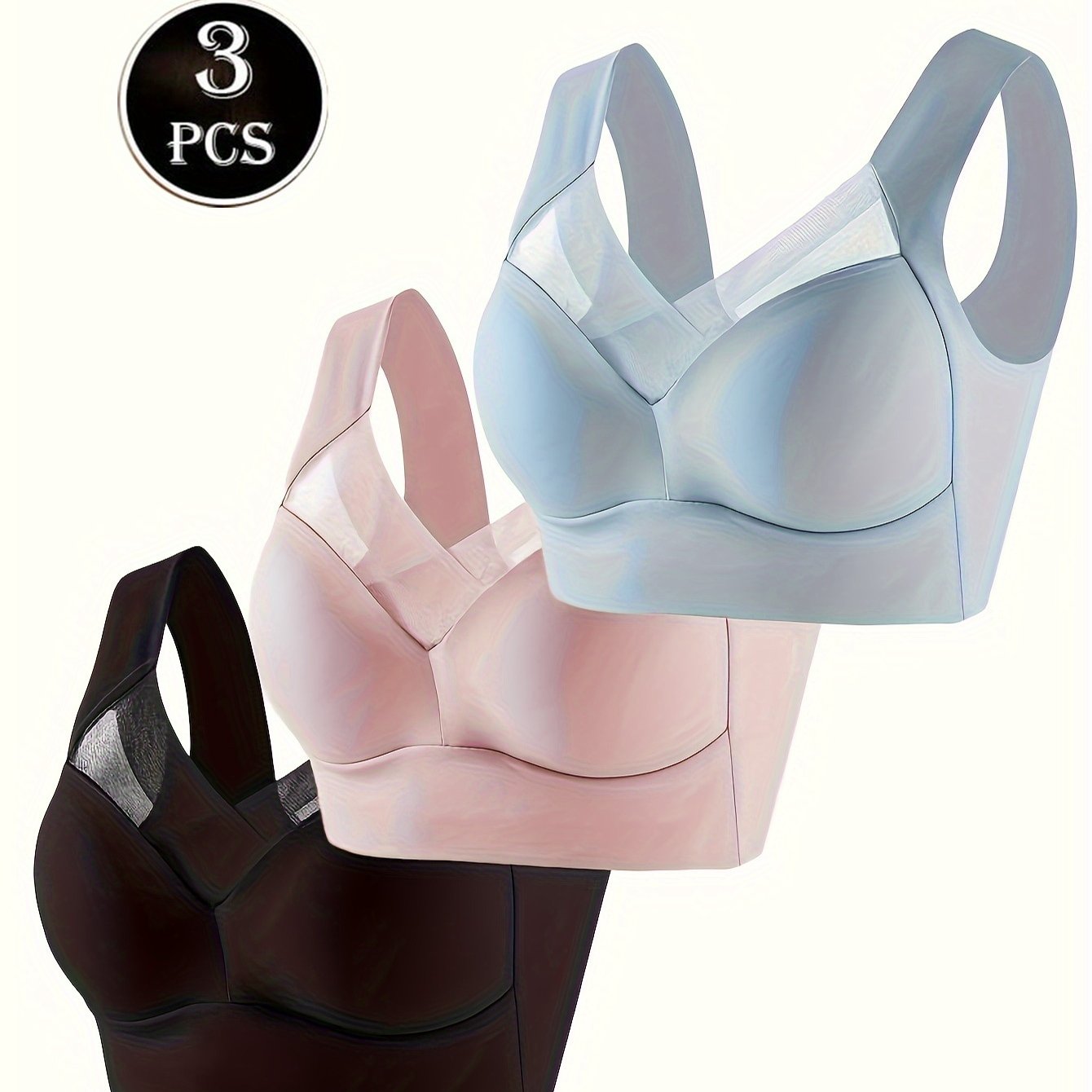 Women's Seamless Sports Bra Set 3 Pack V-Neck Push-Up Medium Support