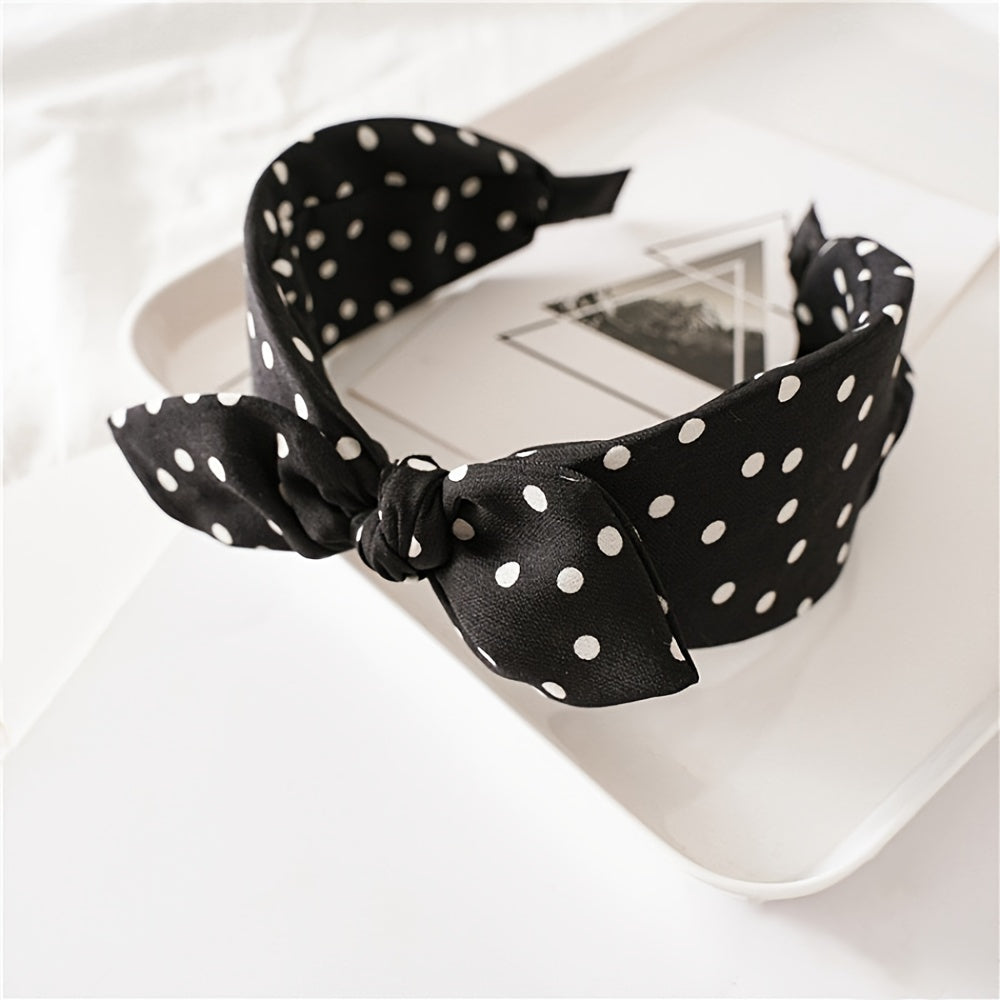 Set of 2 Women's Summer Hairbands with Polka Dot Bows and Rabbit Ears Wide Headbands for Daily Wear