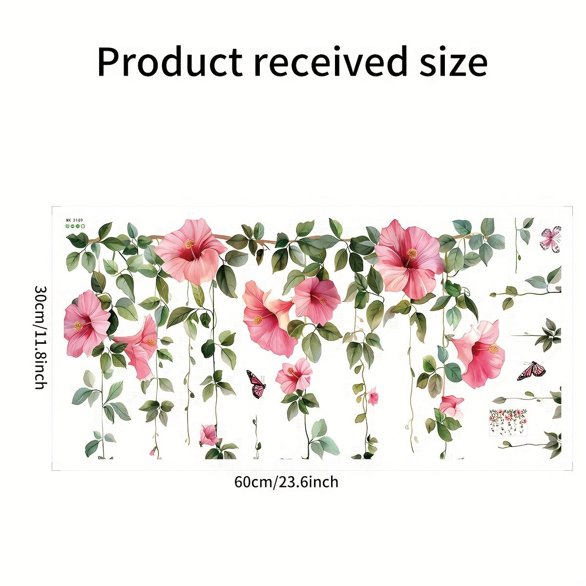 Pink Flower Window Decals with Butterfly, Self-Adhesive Glass Sticker, Removable Murals