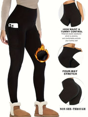 Women's Tummy Control Shaping Pants with Plush Lining and High Elasticity