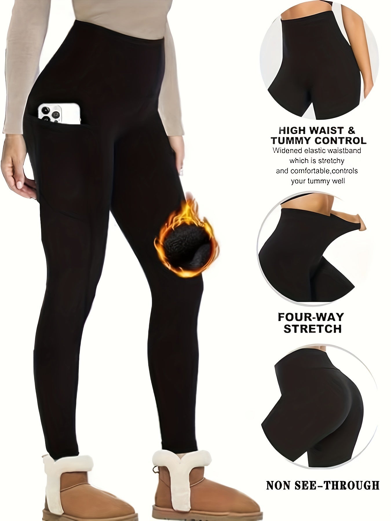 Women's Tummy Control Shaping Pants with Plush Lining and High Elasticity