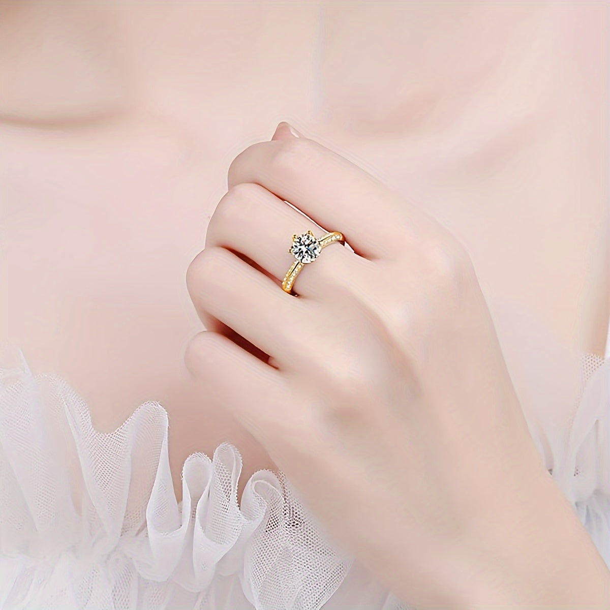 S925 Silver Half Wall Engagement Ring 18K Gold Plated Valentine's Day Gift