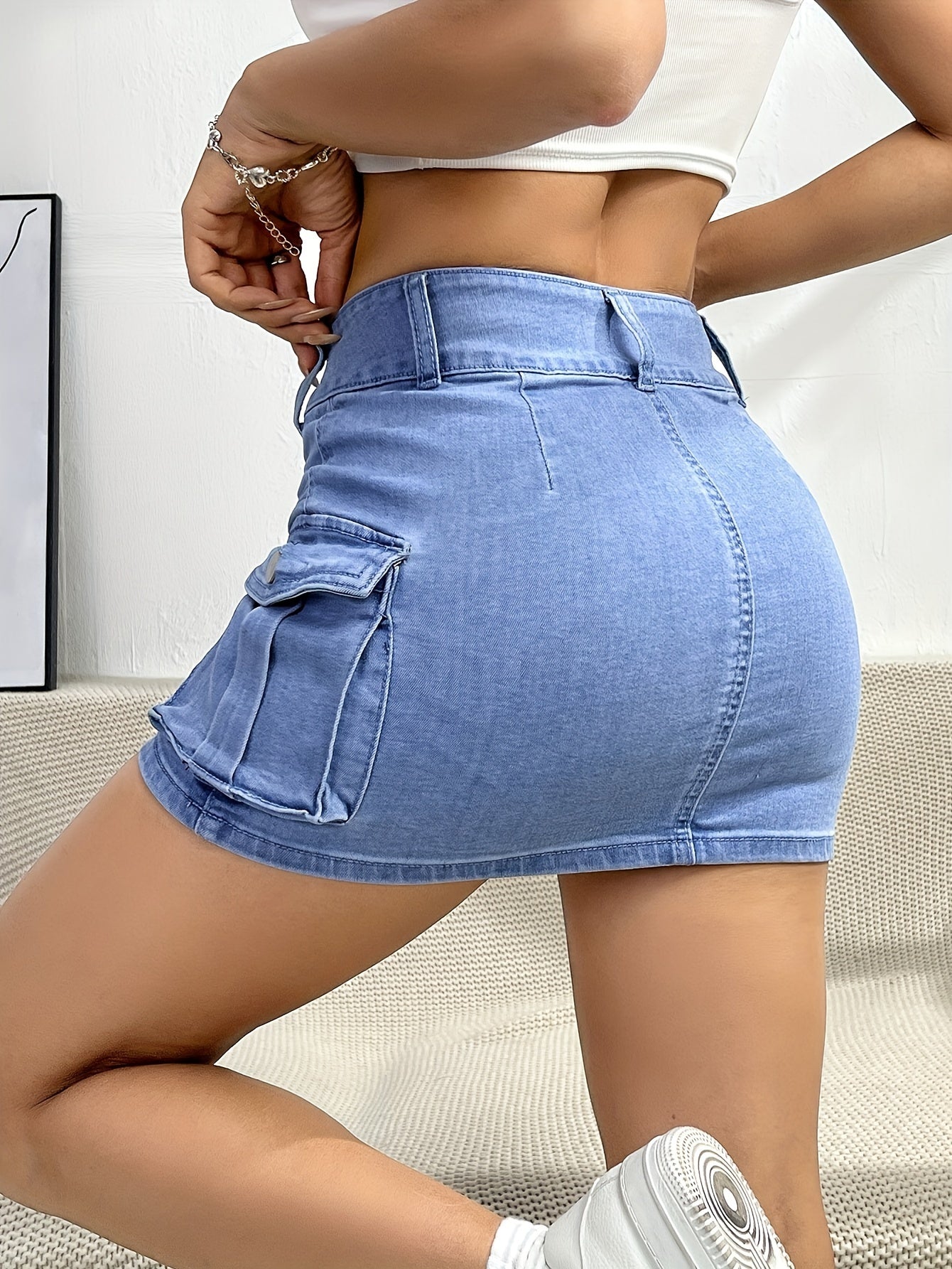 Women's Plus Size Light Blue Denim Skirt High Waist Casual Mini