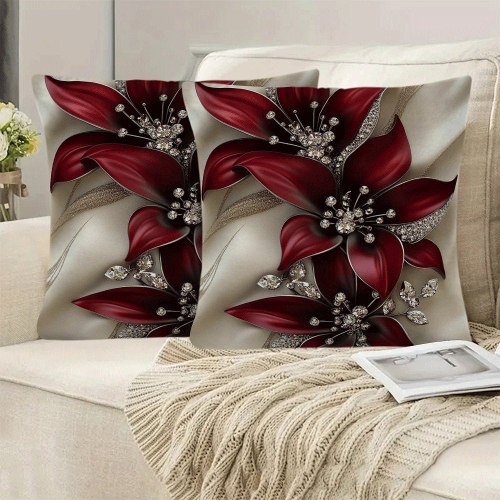 Set of Two Floral Square Cushion Covers 45.72cm with Zipper Easy to Clean Indoor Outdoor Decor