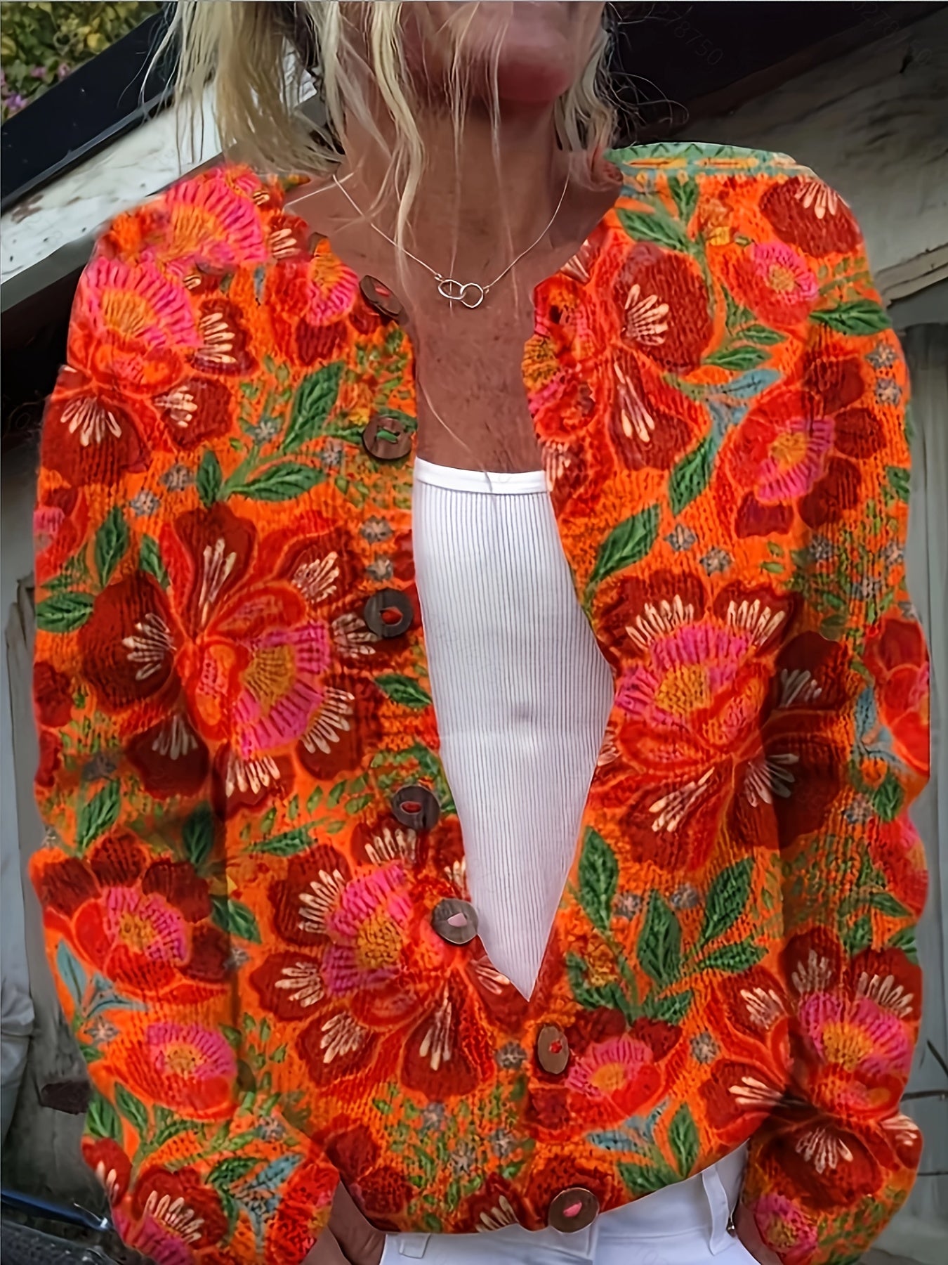 Cárdigan de estampado floral para mujer, de manga larga ligera, ropa exterior de otoño e invierno