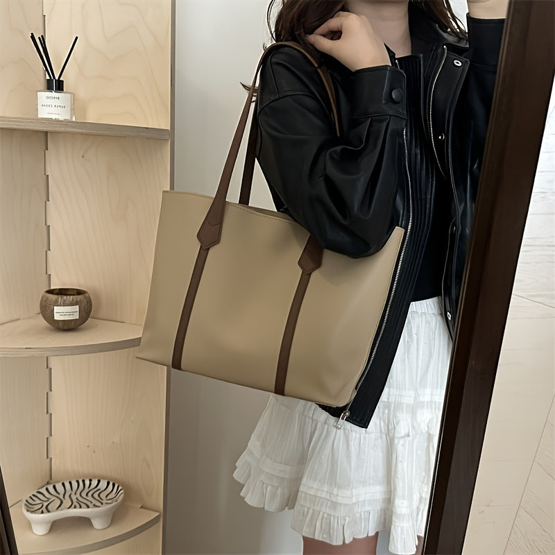 Women’s Korean-Style Patchwork Tote Bag PU Leather Black for 2024