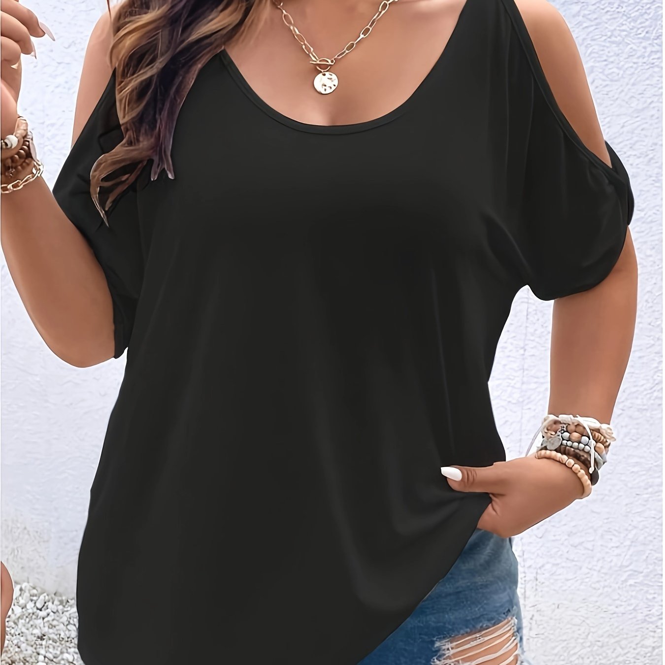 Women's Off-Shoulder Round Neck T-Shirt Soft Stretchy Solid Summer Casual