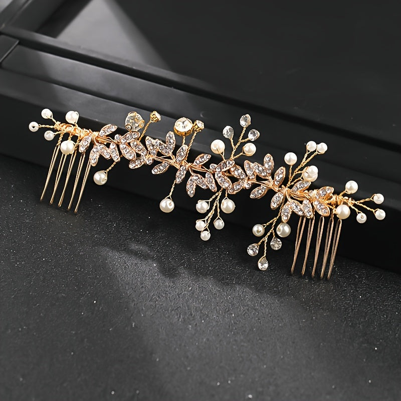 Elegant Floral Wedding Chignon Plate Hair Accessory Rhinestones Pearls for Brides