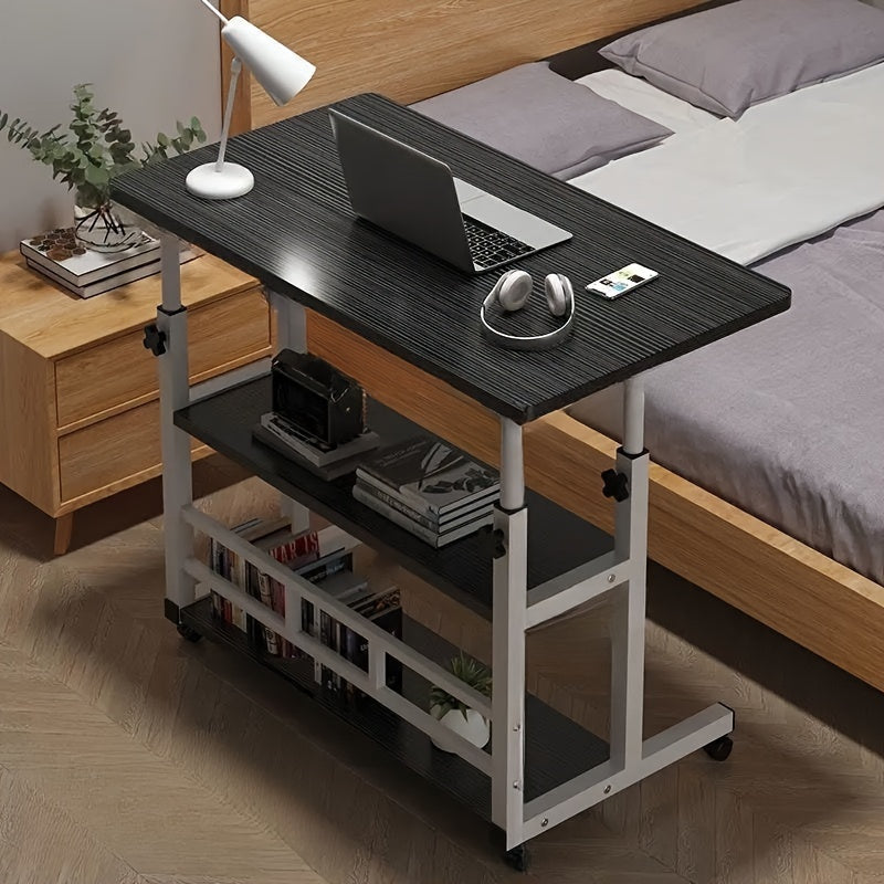 Folding Mobile Desk with Adjustable Height and Storage for Home Office or Study