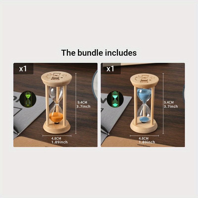 Wooden Sand Timer 1 Minute Glow-in-the-Dark Hourglass 9.4cm Home Decor
