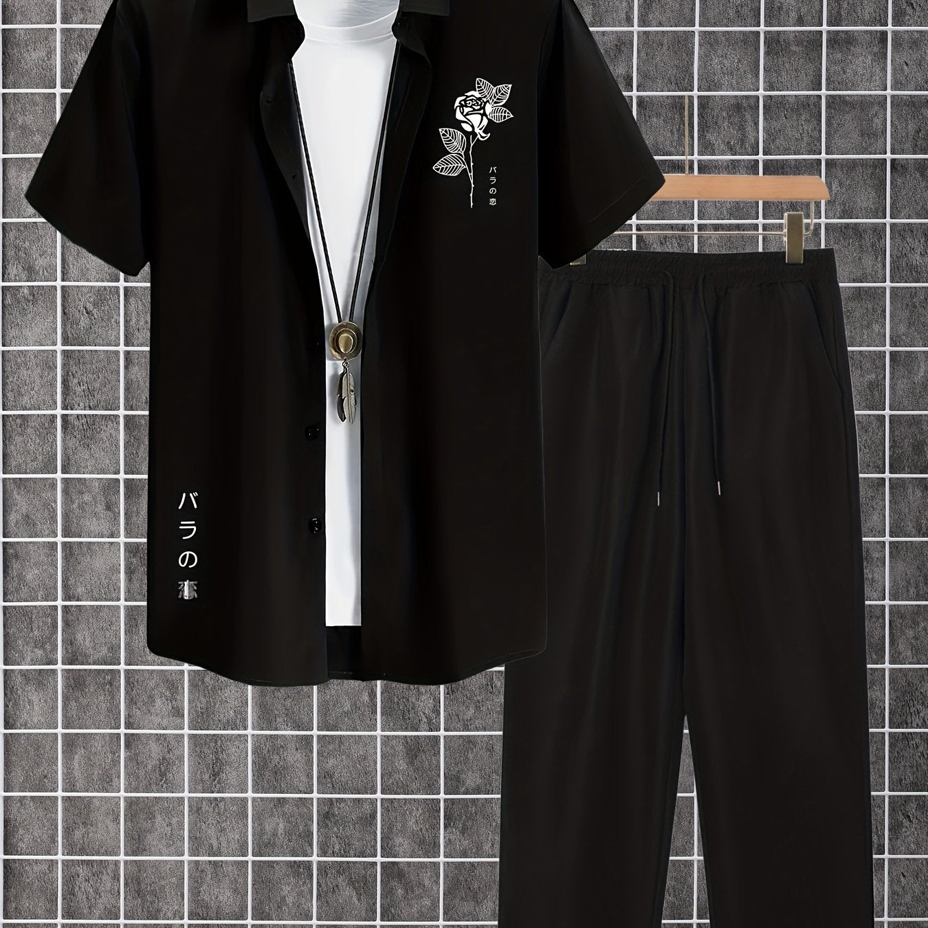 Мужской комплект из коротких рукавов с цветочным принтом и шортами, бежевый, полиэстер, повседневный летний