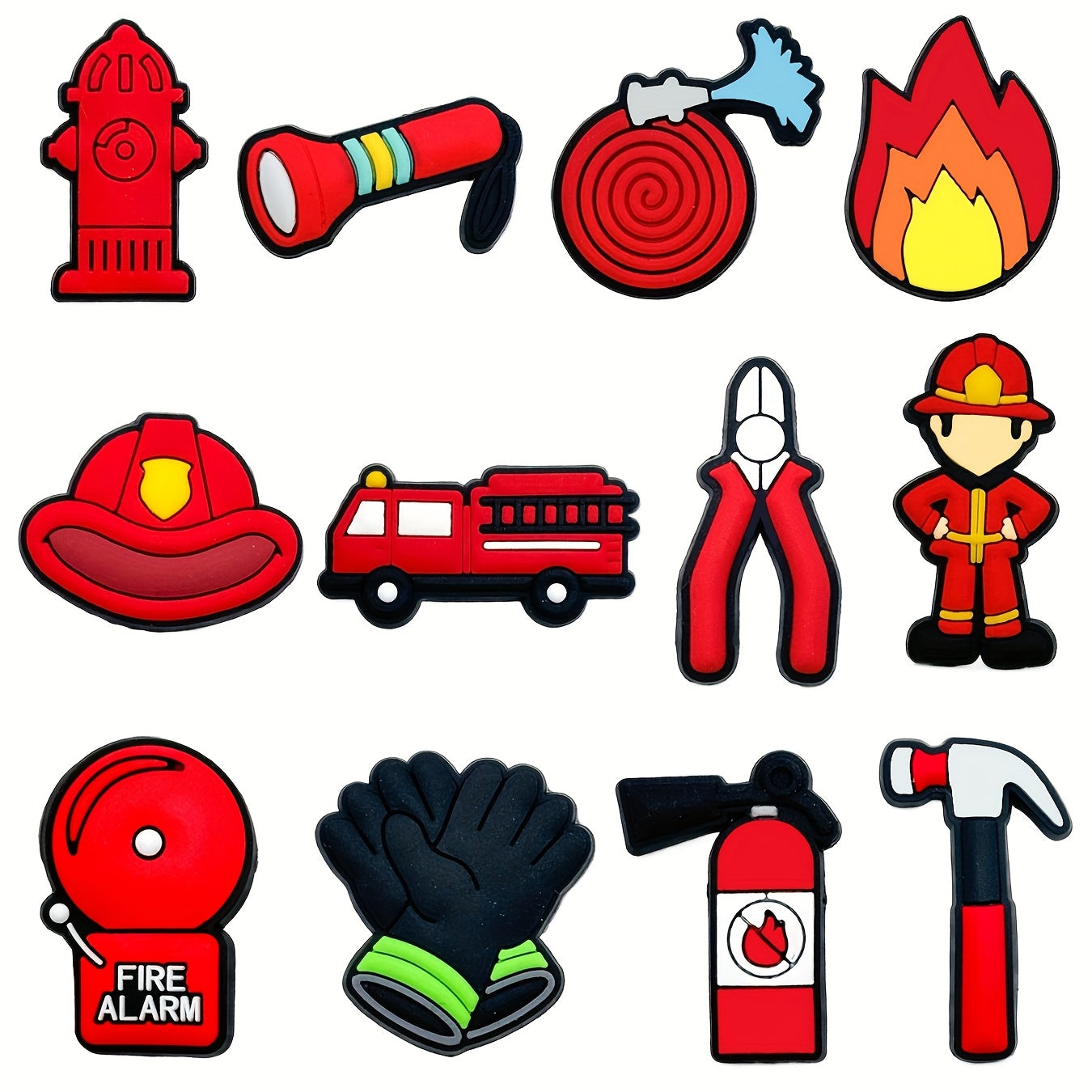 12pcs Firefighter PVC Shoe Charms Kids Colorful Fire Helmet Jacket Backpack