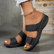Women's Wedge Sandals Open-Toe Double Strap Summer Beach Shoes