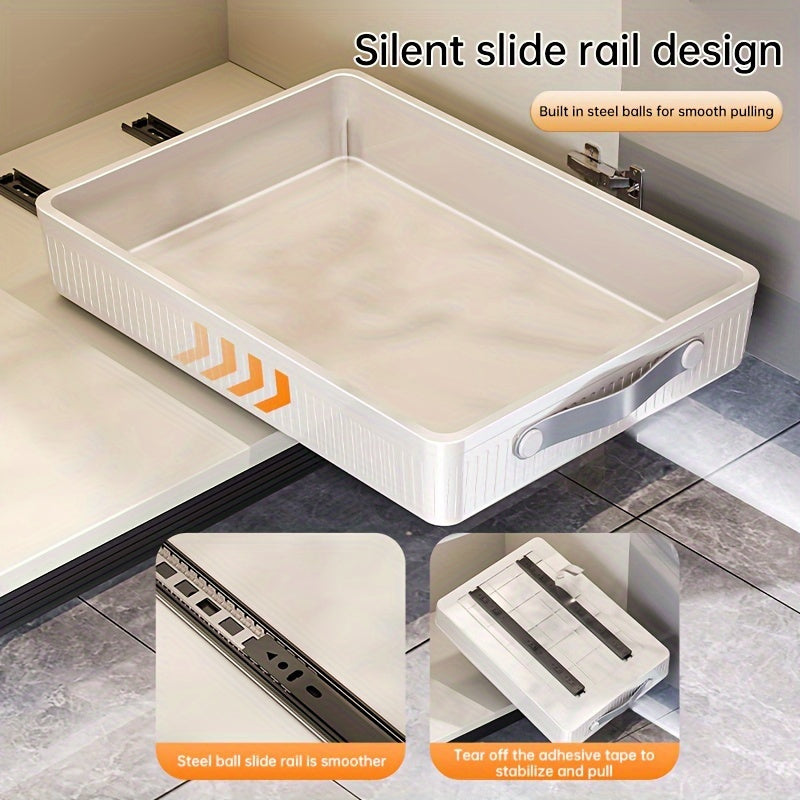 Large Plastic Pull-Out Cabinet Organizer Baskets with Metal Tubes for Kitchen Bathroom Bedroom Storage