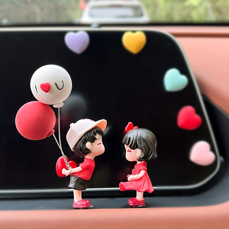 Cute Car Couple Ornaments Red Kissing Figures for Car Interior Dashboard Decor