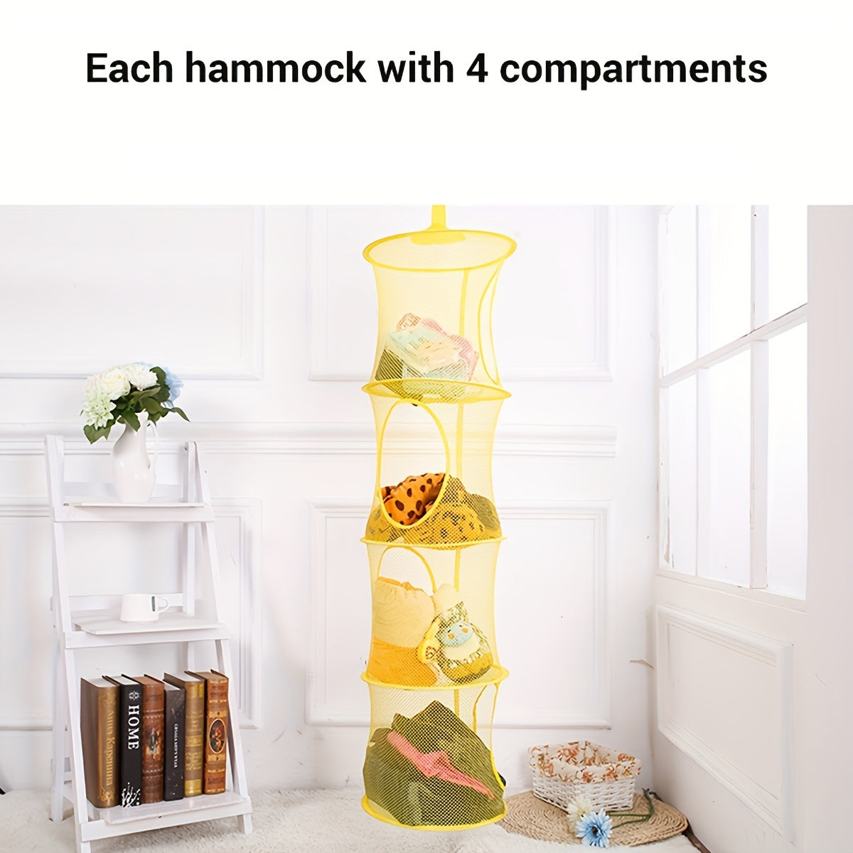 Дышащий сетчатый органайзер для хранения с 4 ярусами для мягких игрушек, перчаток, шляп и носок | Подвесная корзина с складной сушилкой для детской и спальни | Идеальный подарок для Рождества, Дня святого Валентина и дней рождения