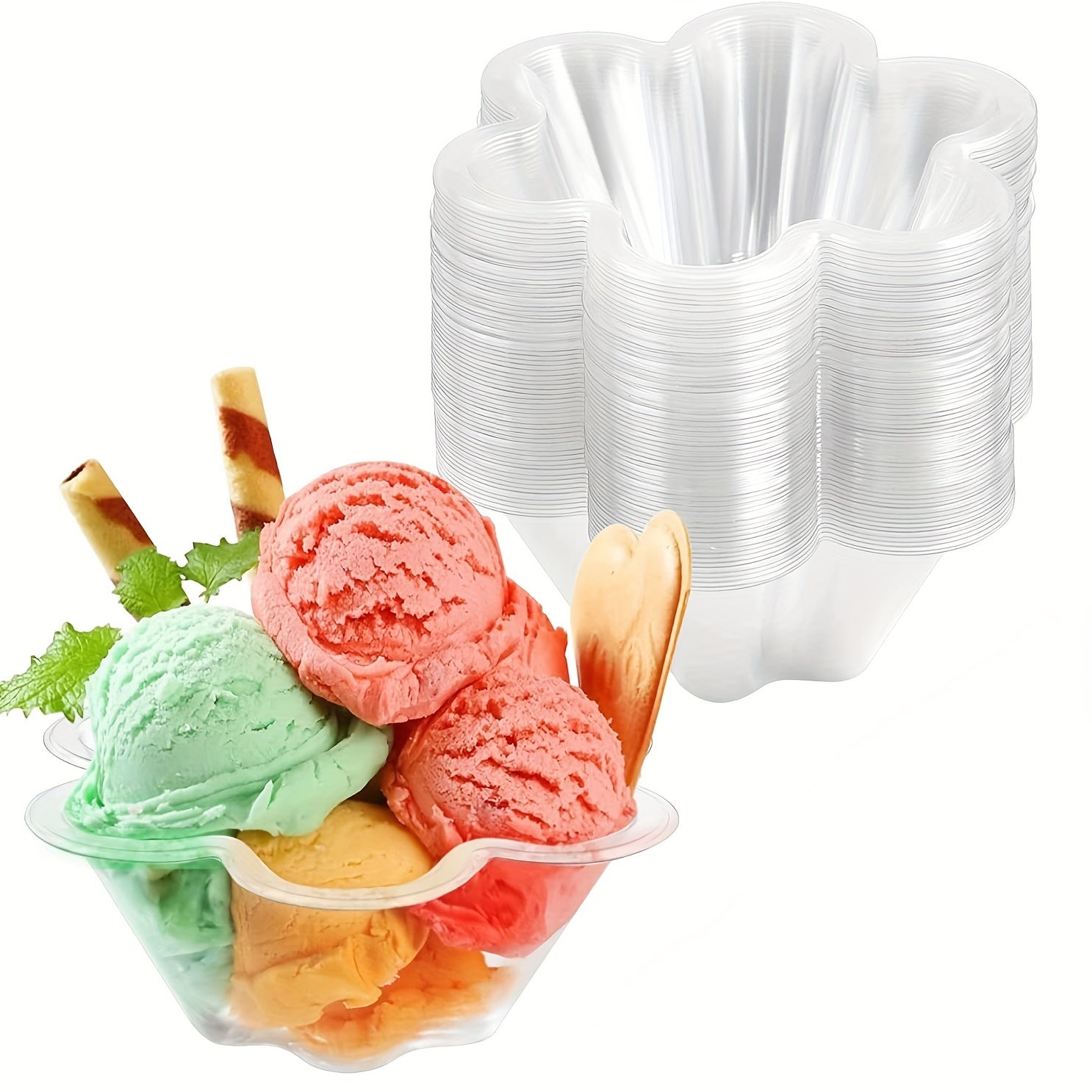 100 Pack 8oz Clear Plastic Ice Cream Cups Disposable Bowls for Sundaes Yogurt Parfaits