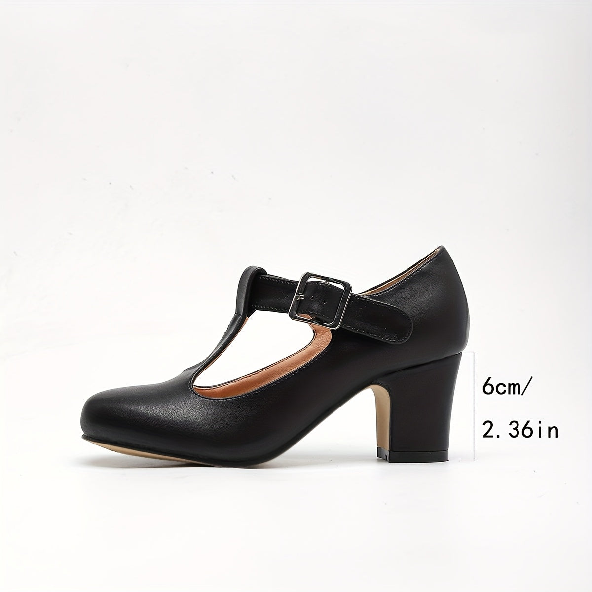 Women's Black Faux Leather Mary Jane Thong Sandals with Chunky Heel