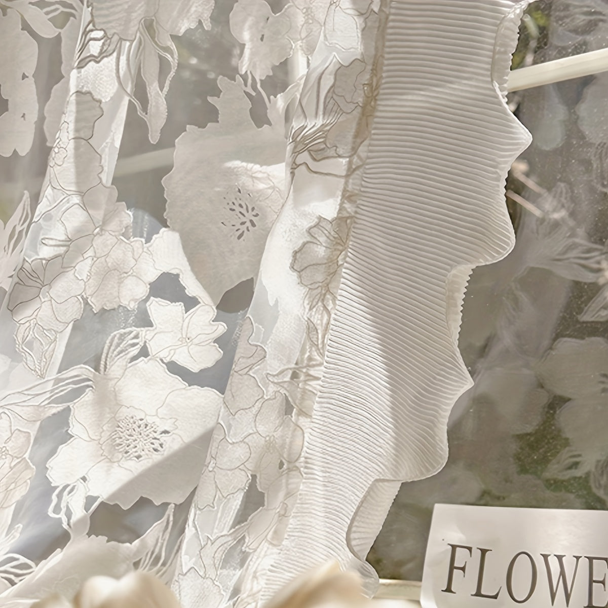 White Yarn Curtain with Rose Flower Design for Bedroom Living Room Balcony Windows