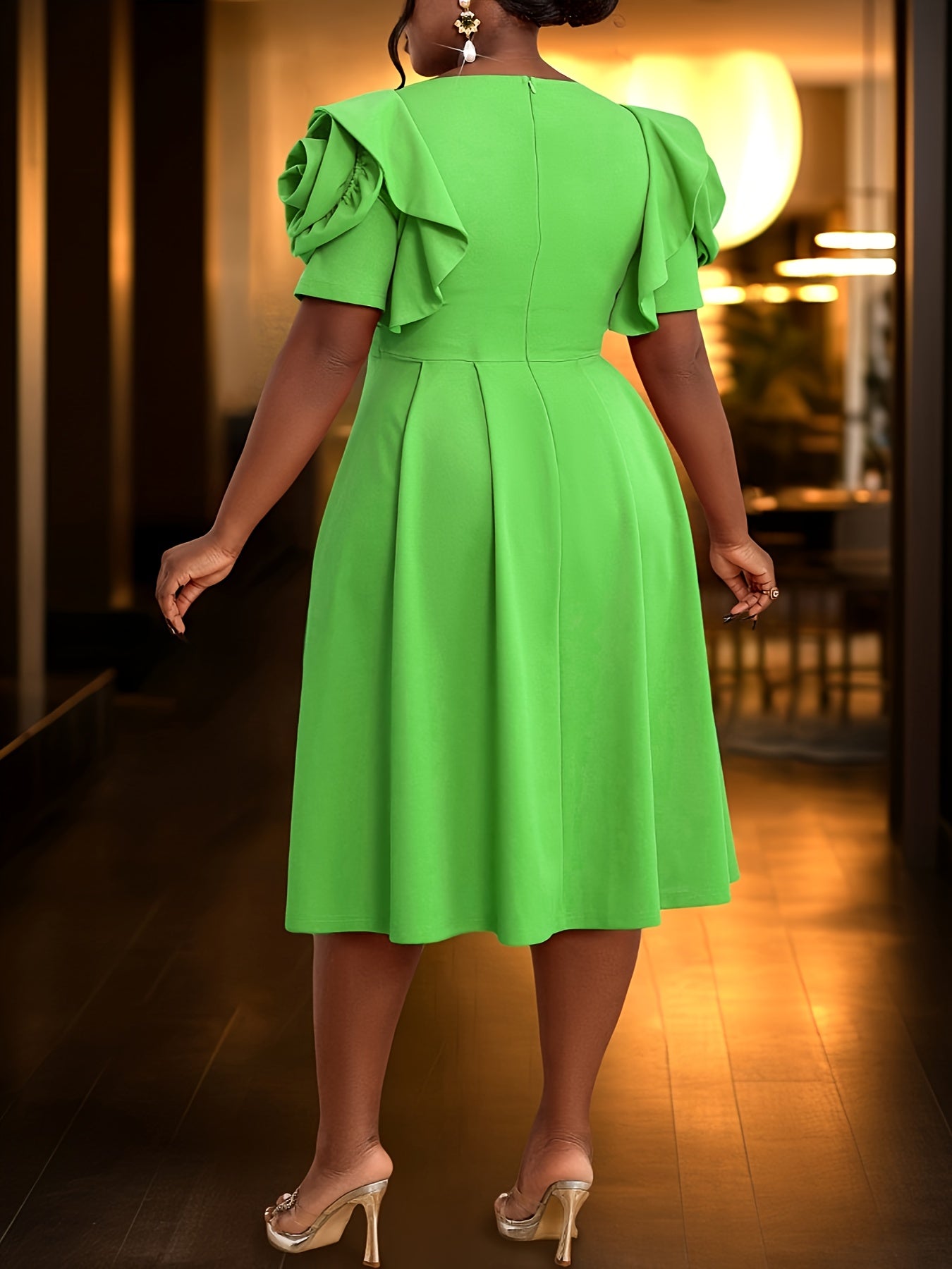 Women's Floral 3D Dances A-Line Party Dress with Ruffled Sleeves