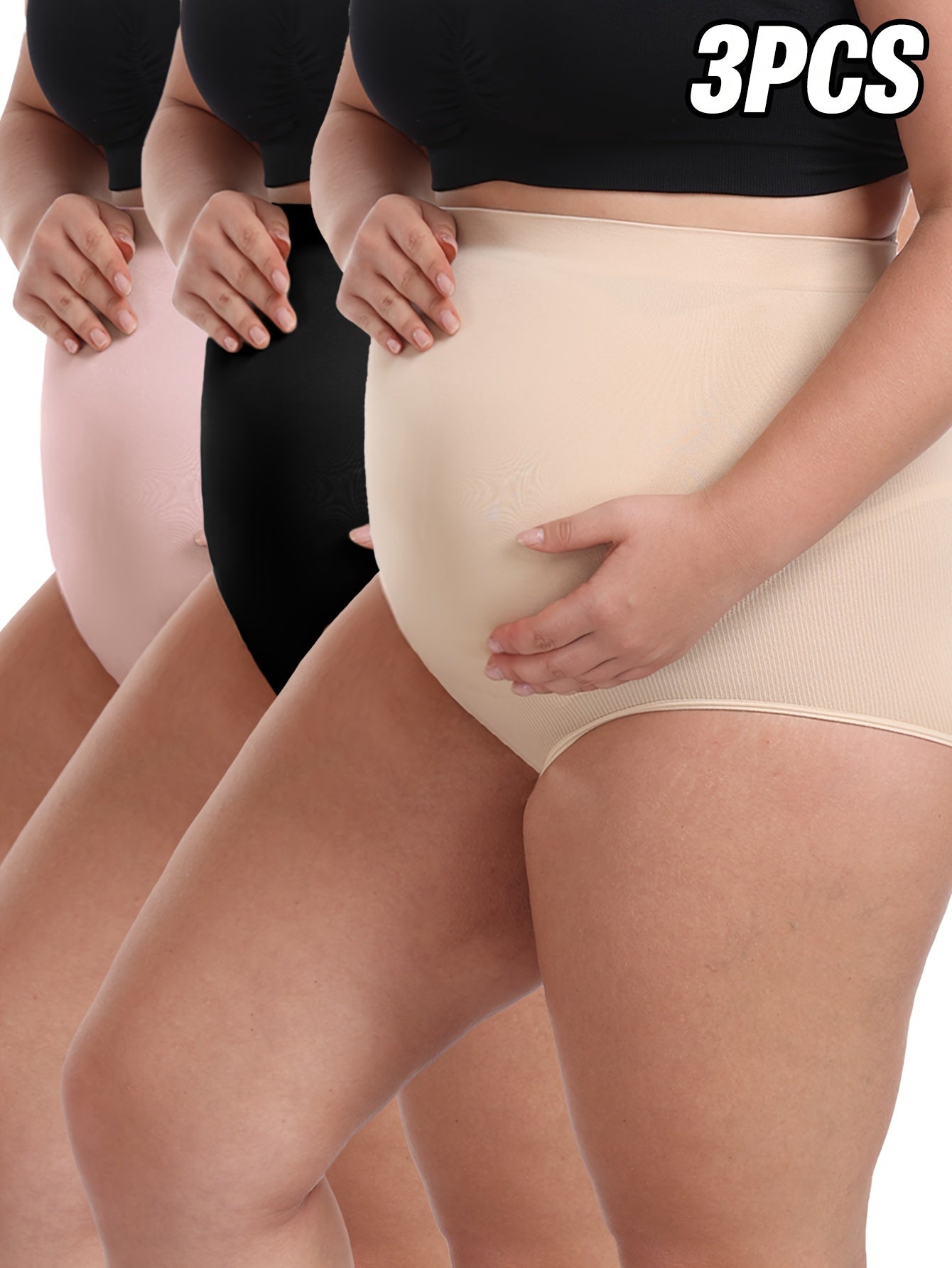 Plus Size Women's High-Waist Shapewear Panties Seamless Breathable Nylon Elastane Black