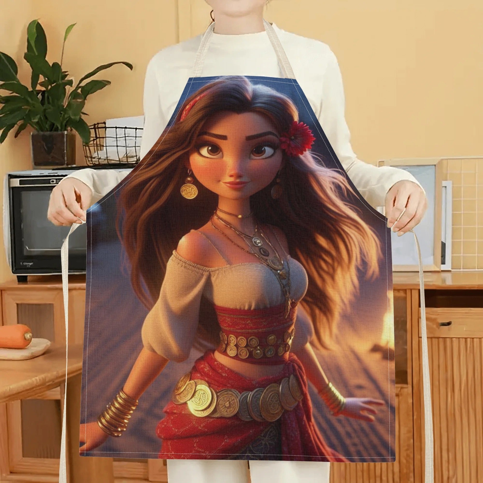 Waterproof Elsa Apron Polyester Floral Pattern for Kitchen Restaurant Hotel Use