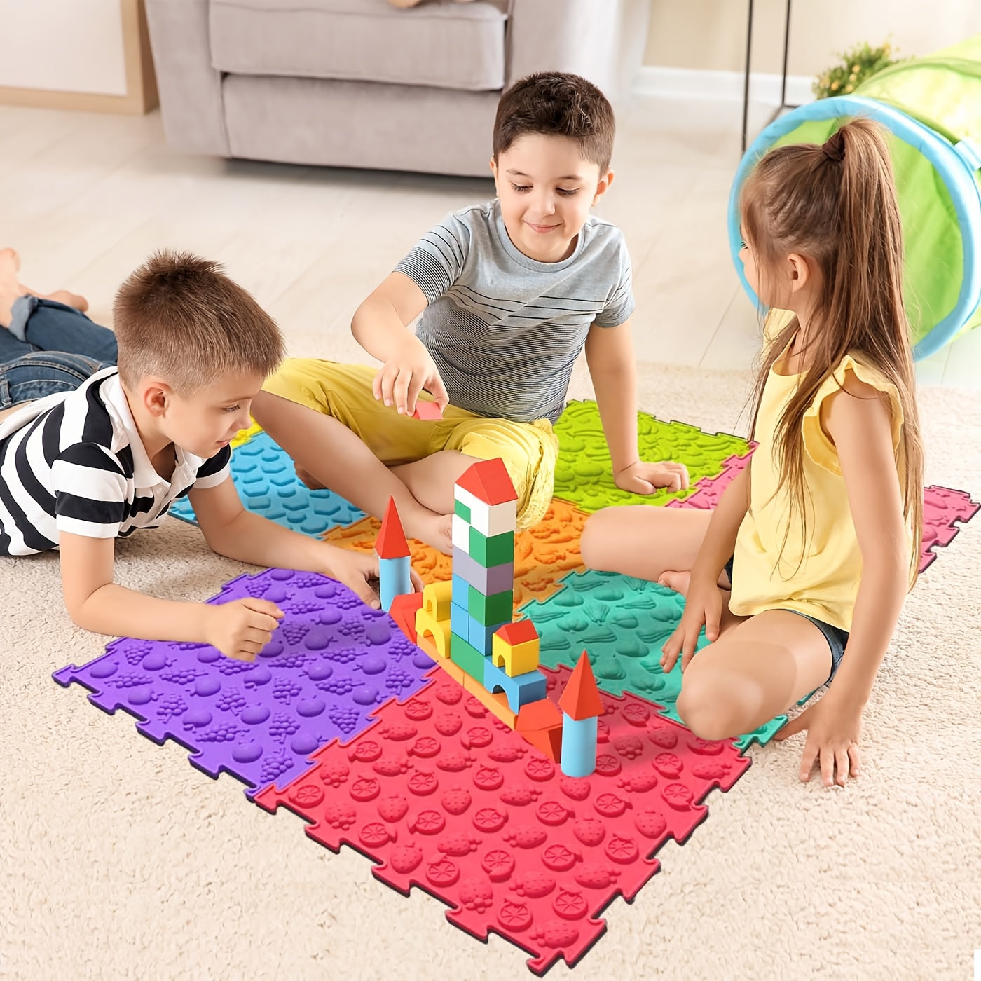 4/8 dona silikon sezgi matlari yoshlar uchun, massaj o'yin mati, o'yin xonasi uchun jigso birlashtiriladigan matlar, tuzilgan sezgi plitalari, ortopedik massaj jumboq pol matlari, sezgi xonasi uchun oyoq matlari