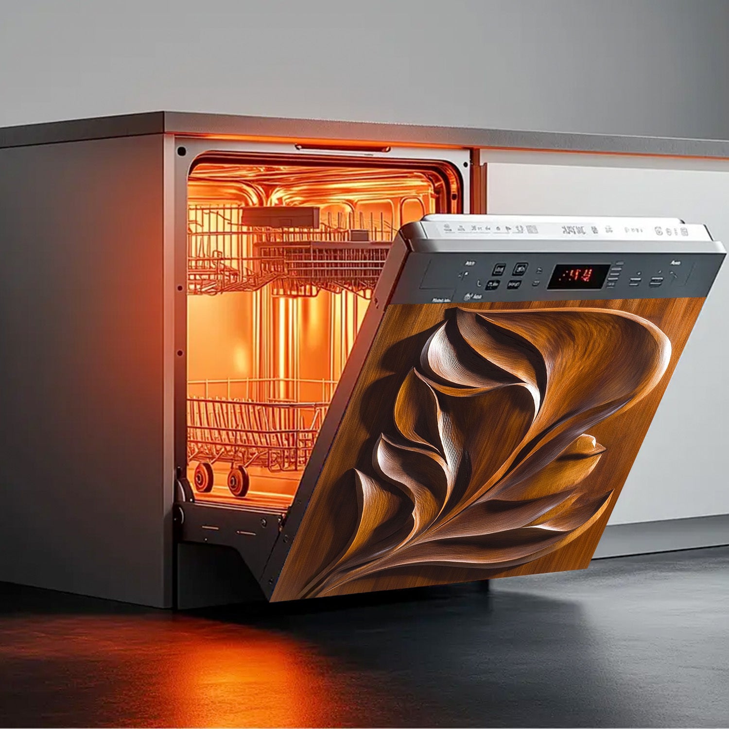 Yog'och barg dizayni dishwasher magnit qopqog'i, suv o'tkazmaydigan, issiqlikka chidamli metall panel stiker