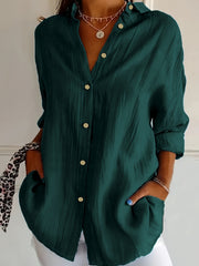 Plus o'lcham ayollar uchun uzun qolli tugma bilan yopiladigan ko'ylak, birxil rang, kundalik, professional