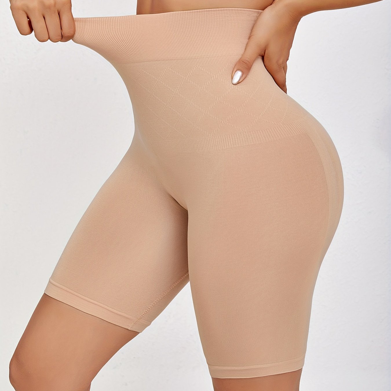 Women's High Waist Tummy Control Shaping Shorts Solid Color Knit Fabric Elasticity