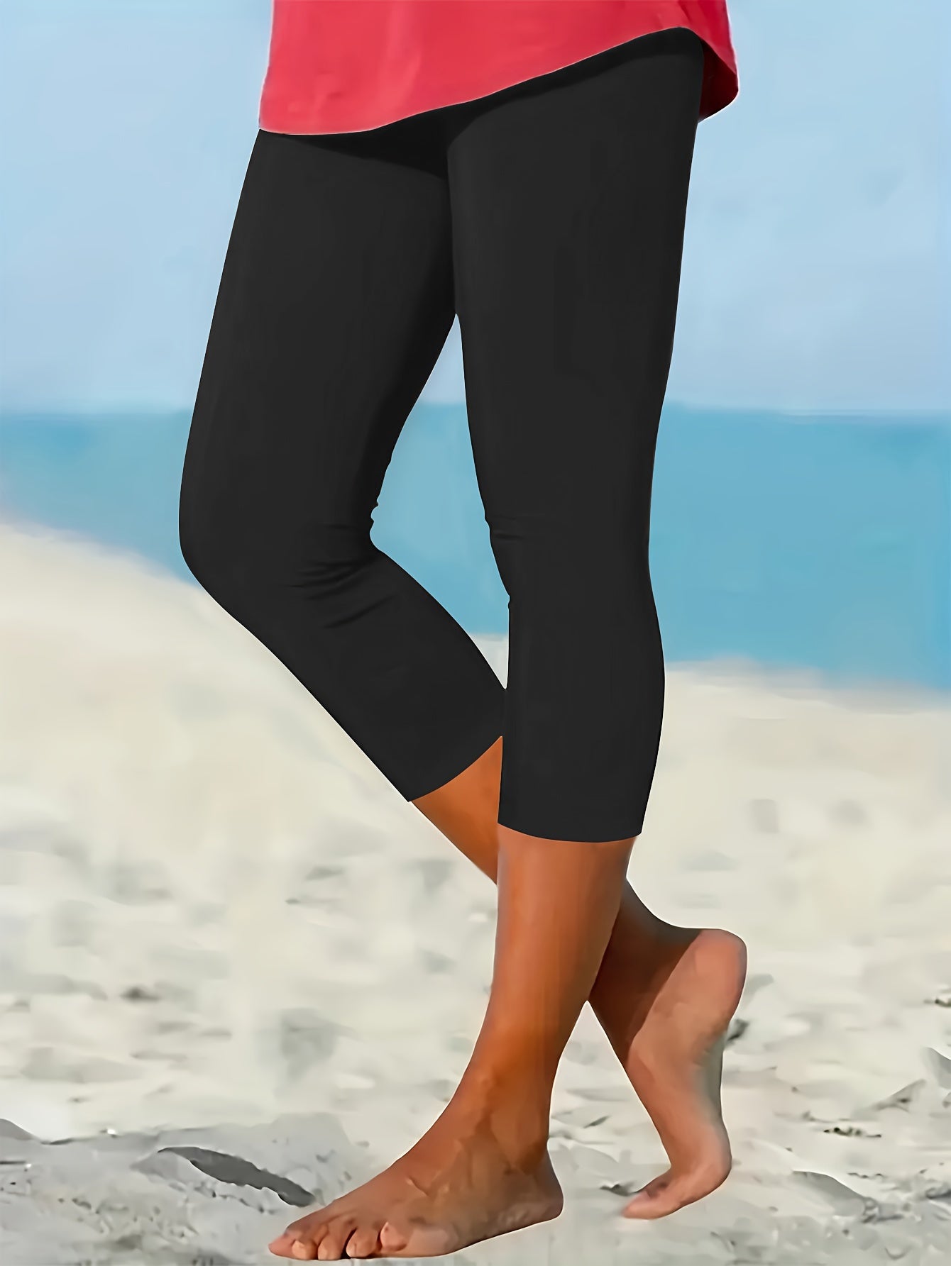 Plus Size Women's High Waist Compression Yoga Pants Tummy Control Capri