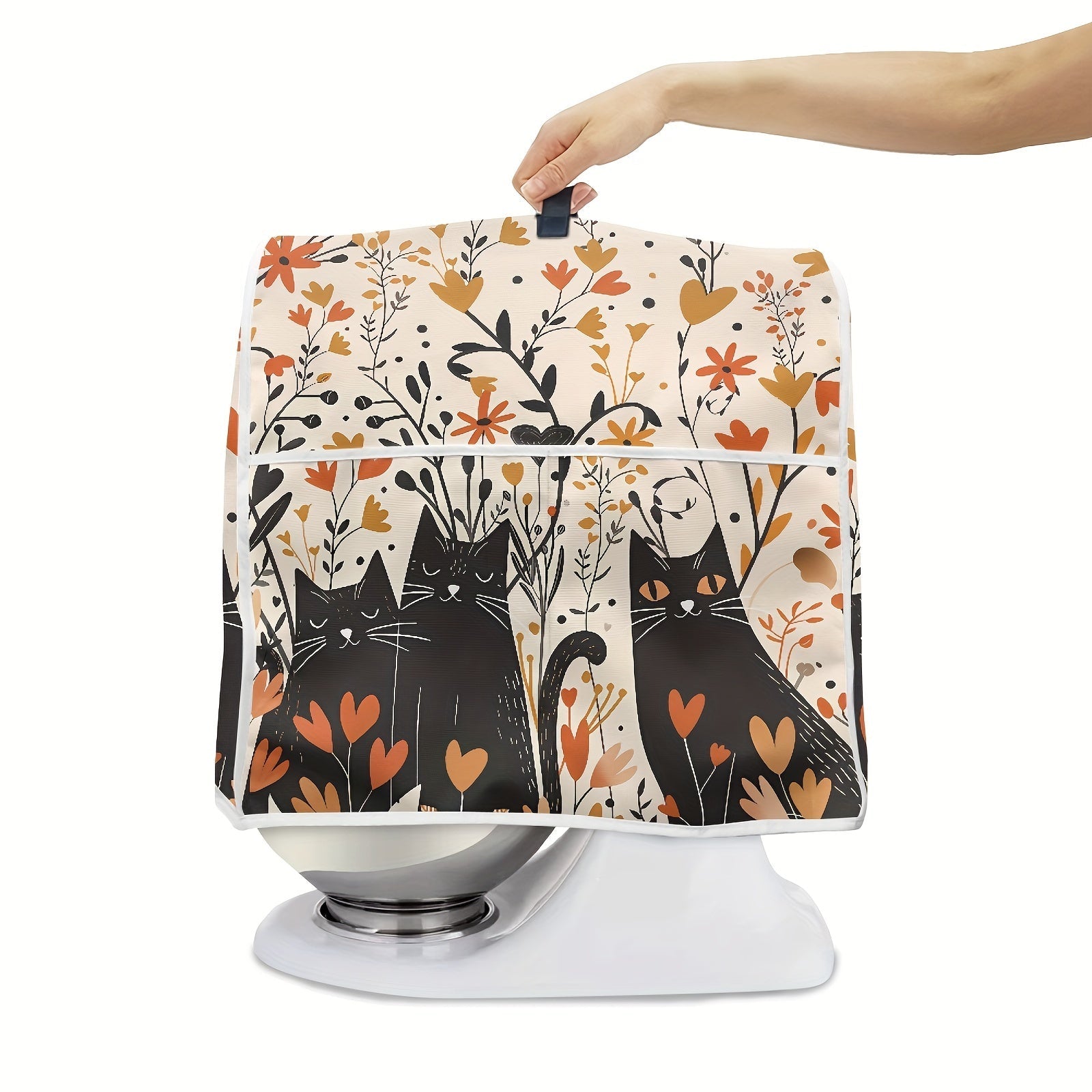 Cubierta protectora para batidora con estampado de flores y gatos. Compatible con almacenamiento sin polvo de 6-8 cuartos