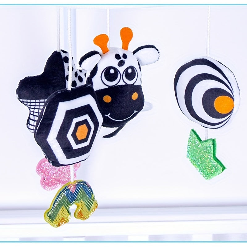 Baby Toy Car Hanging from Stroller with Black and White Animal Wind Chimes and Umbrella Bed Bell