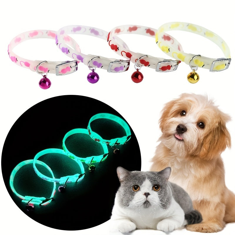Luminous Pet Collar with Bell for Small Dogs and Cats Silicone Cartoon Adjustable Safe Night Visibility