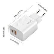 40W Ikki portli USB-C devor zaryadlovchi tez zaryadlash uchun iPhone Samsung bilan 100cm kabelli