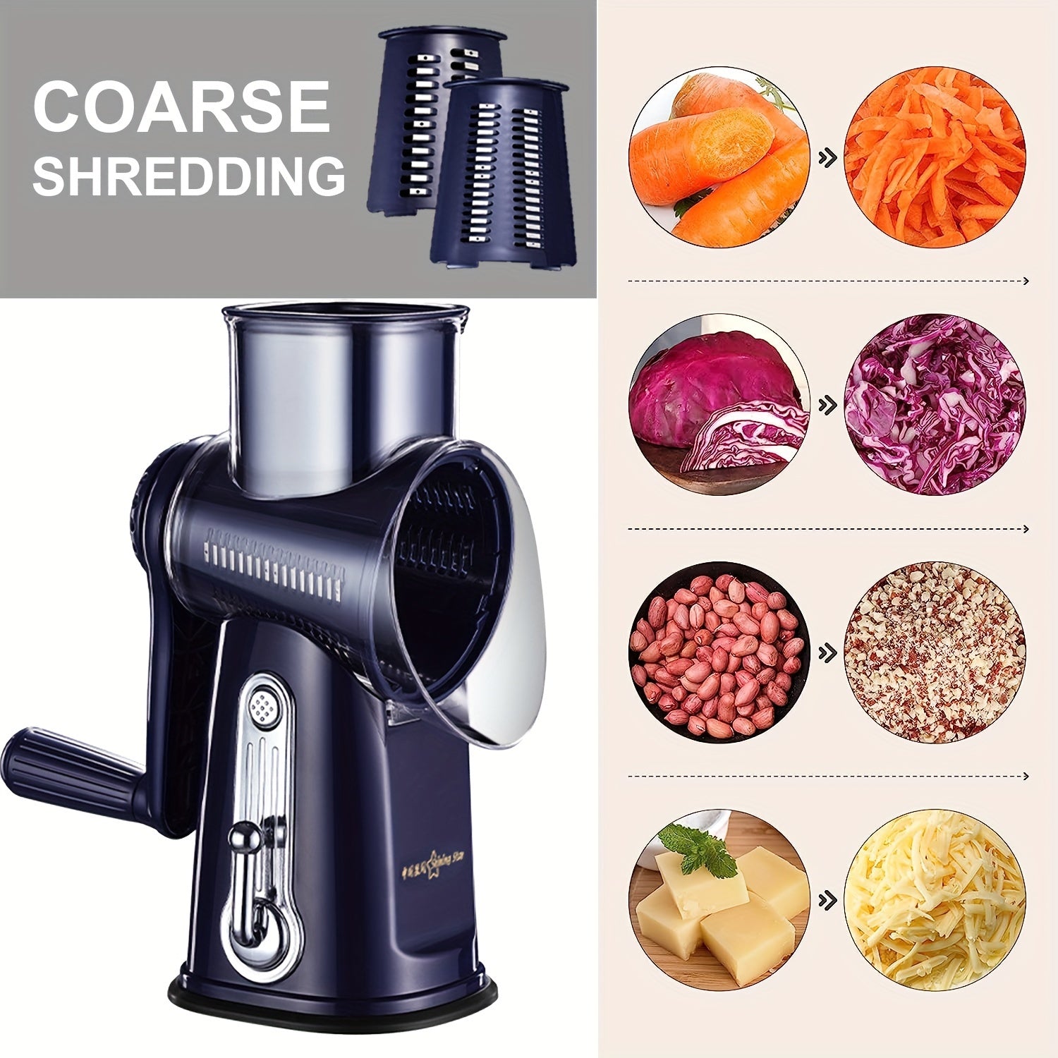 5-in-1 Rotary Cheese Grater Vegetable Slicer Nut Grinder Kitchen Tool