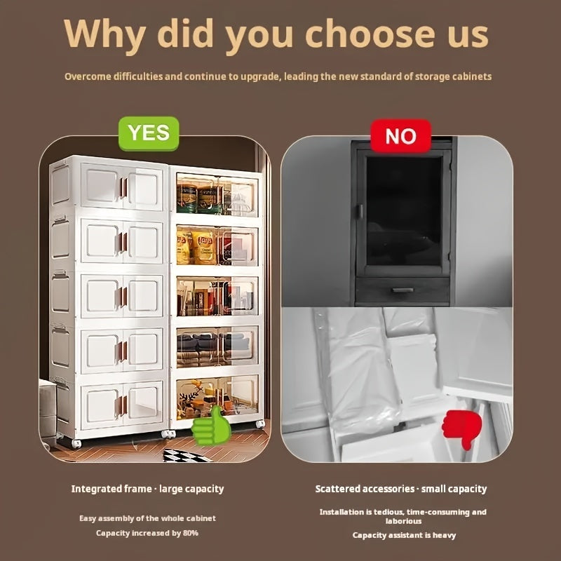 Foldable Storage Cabinet on Wheels Weatherproof Dustproof Bug-proof with Magnetic Doors for Home Use