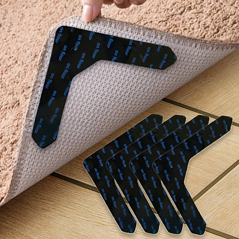 4-Pack Non-Slip Carpet Grippers 12.7x12.7cm Self-Adhesive Anti-Curling Tapes