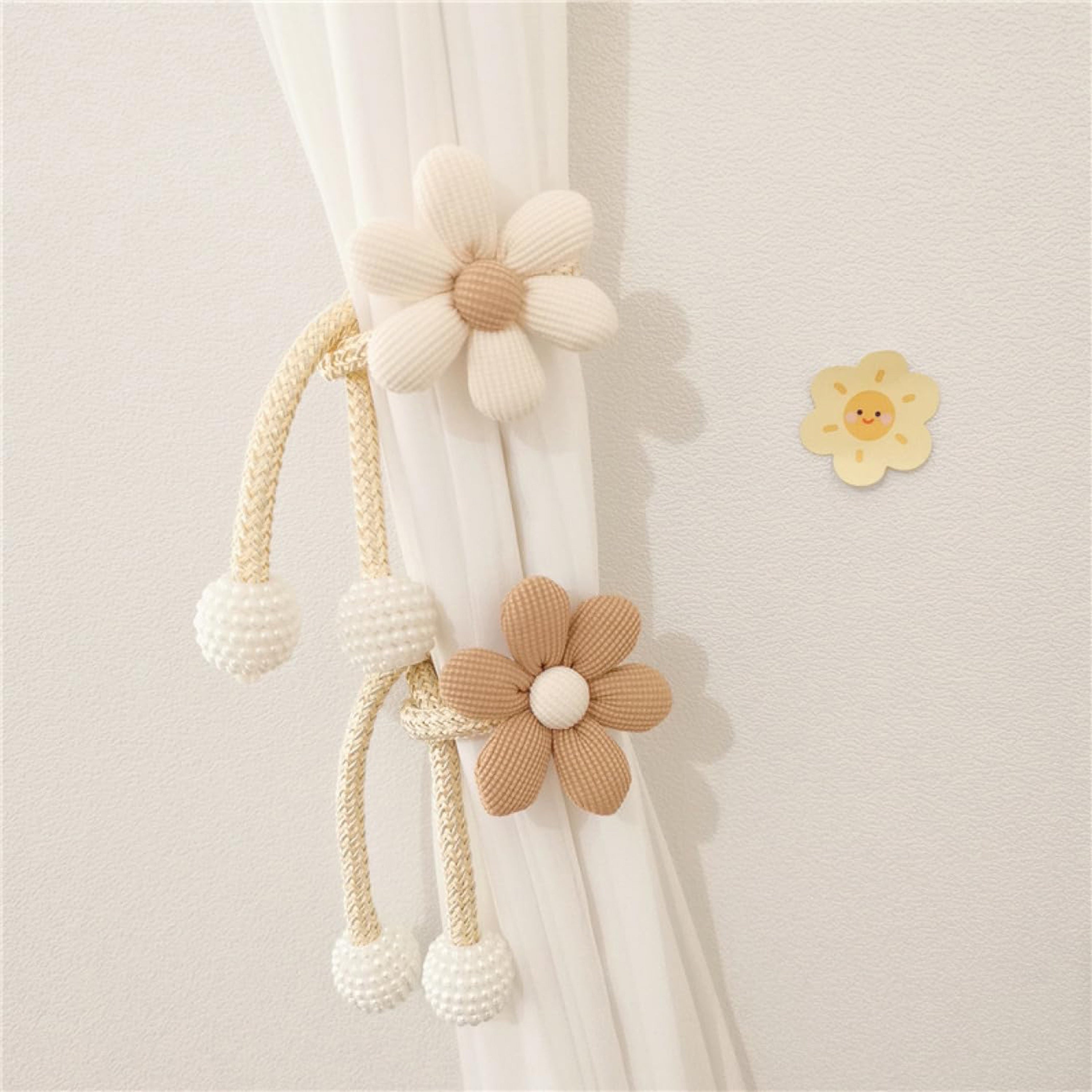 Set of Two Curtain Tiebacks with Cartoon Flowers and Faux Pearls for Bedrooms and Living Rooms