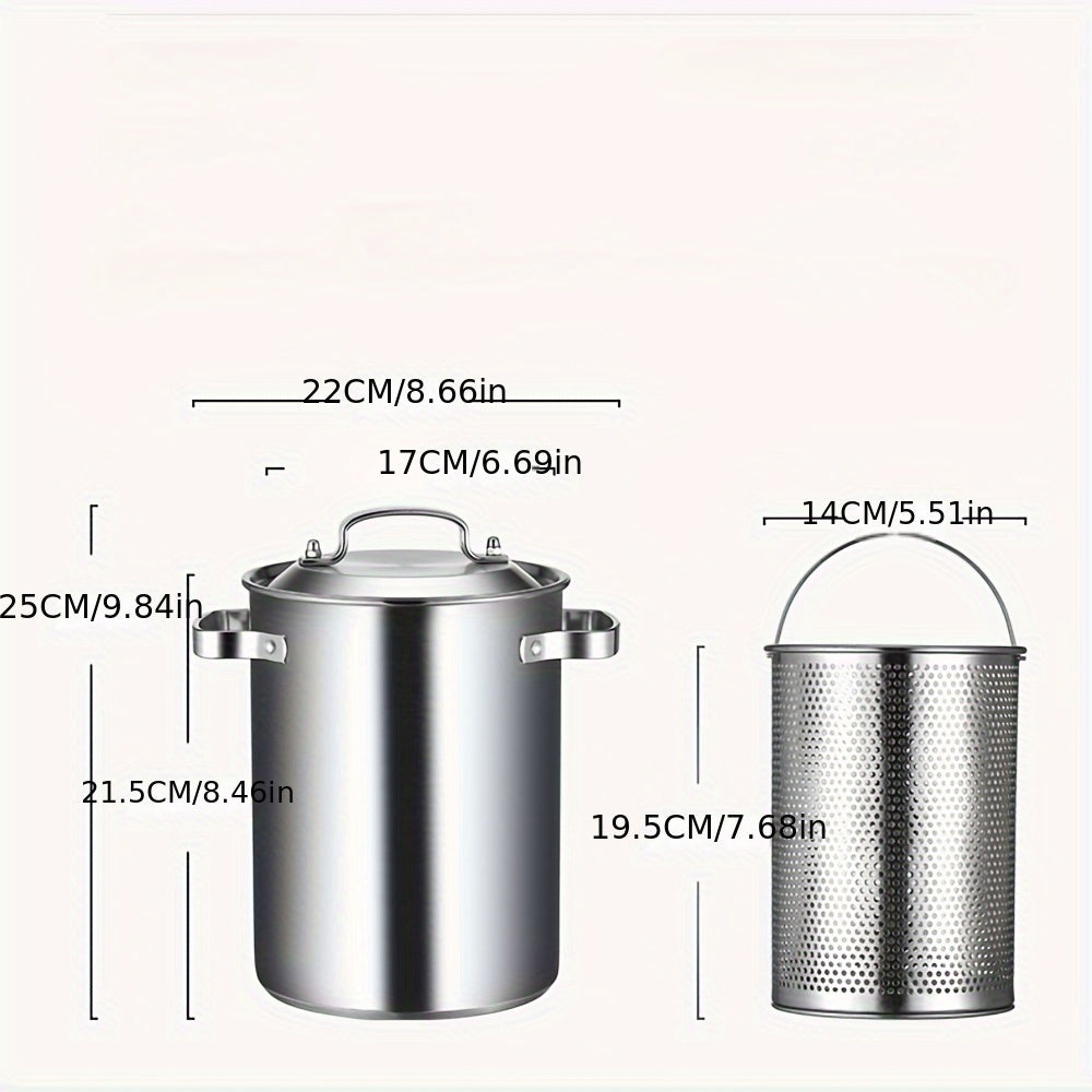 Mustahkam 3-qavatli zanglamas po'latdan yasalgan bug'latgich va makaron pishirgich - Katta 4.3L/1.14Gal sig'imga ega, uy oshxonalarida foydalanish uchun teshikli savat bilan birga.