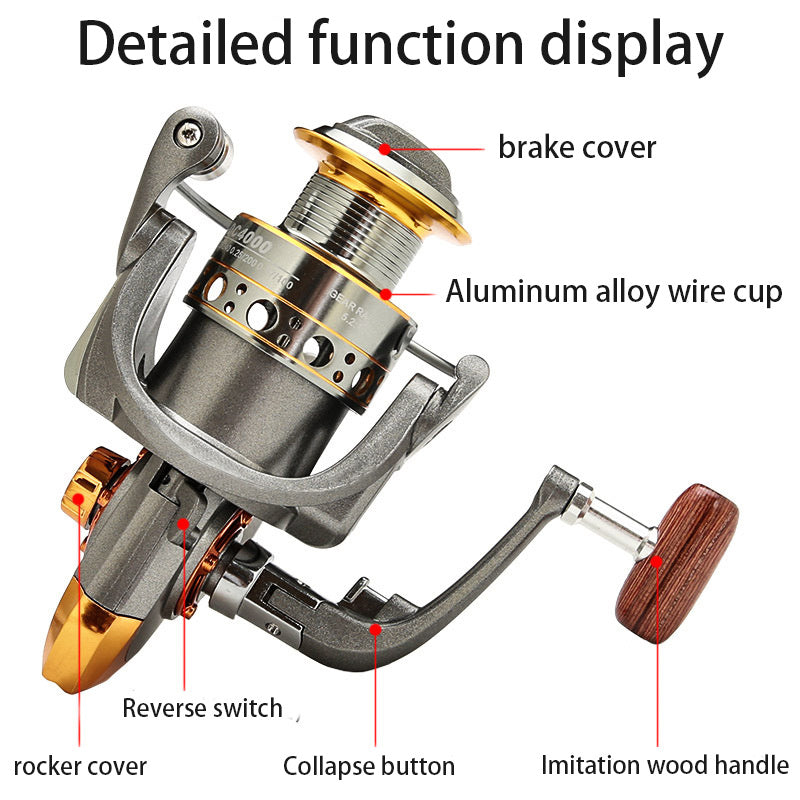 High-Performance Spinning Fishing Reel Stainless Steel Copper Aluminum Alloy Smooth Bearings Wooden Handle for Freshwater Saltwater