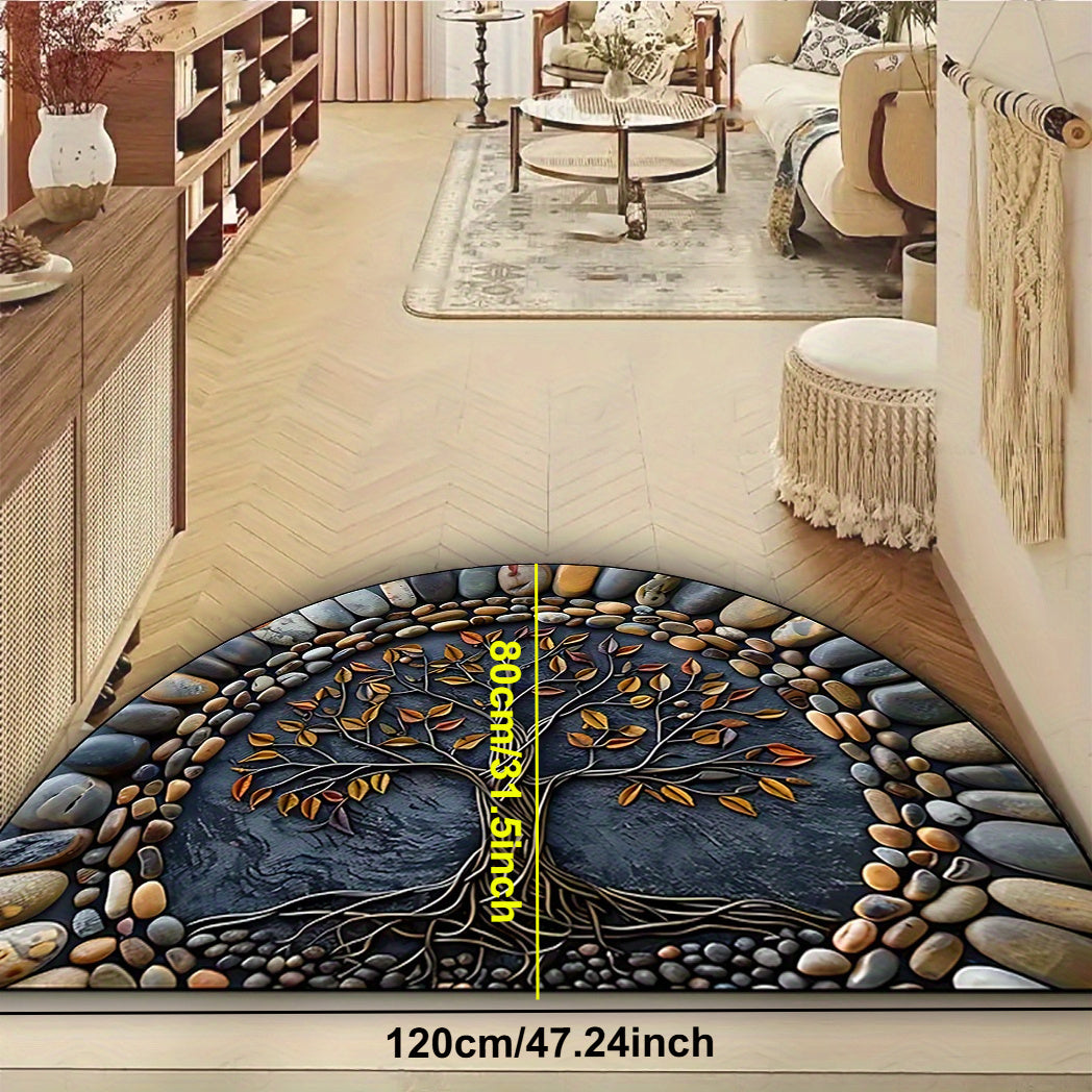 Crystal Velvet Polyester Entrance Mat with Tree of Life Design Non-Slip Machine Washable for Porch Living Room Bedroom Office Outdoor