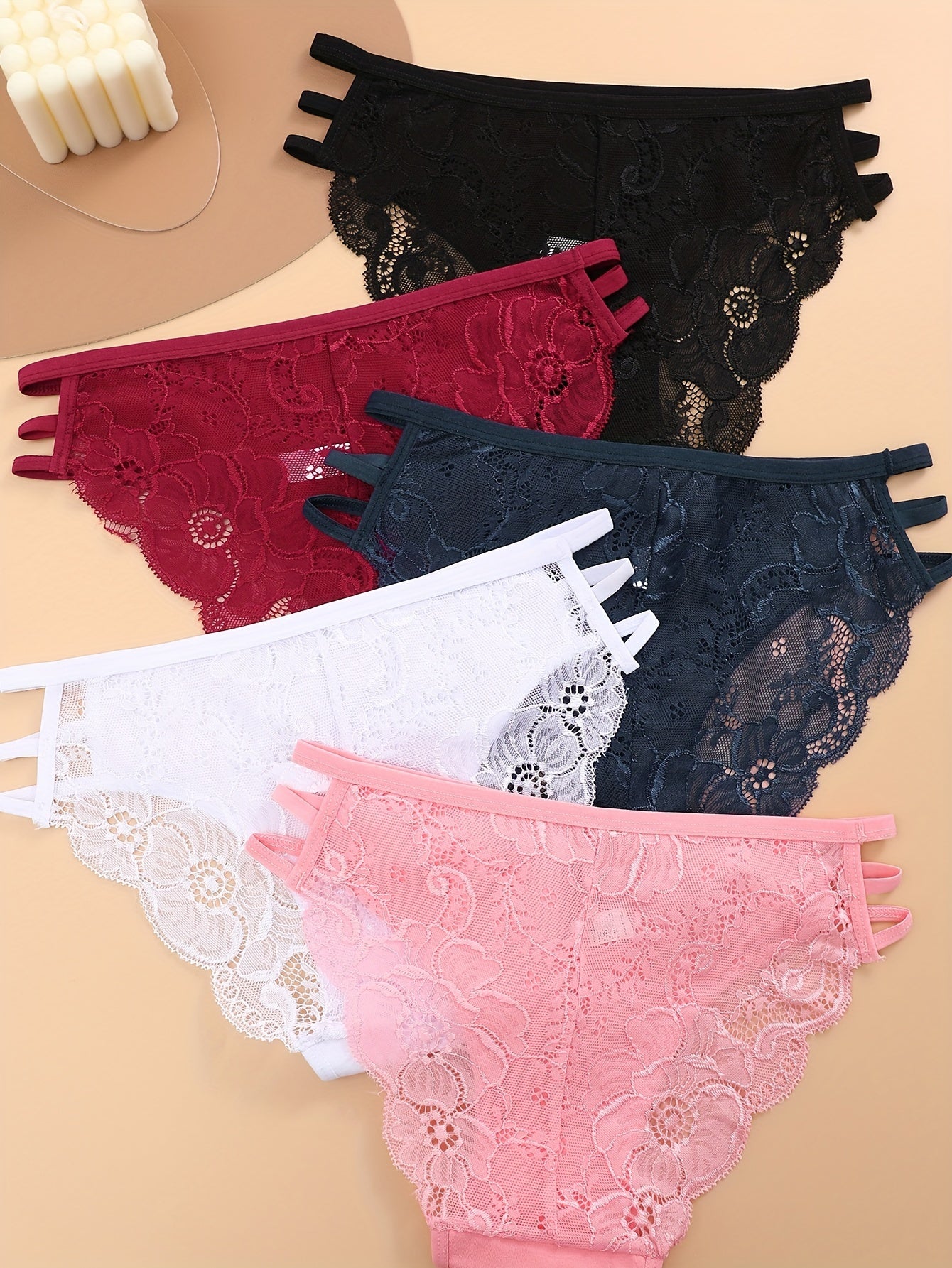 Women's Lace Semi Sheer Briefs Breathable Cotton Panties Pack of 5