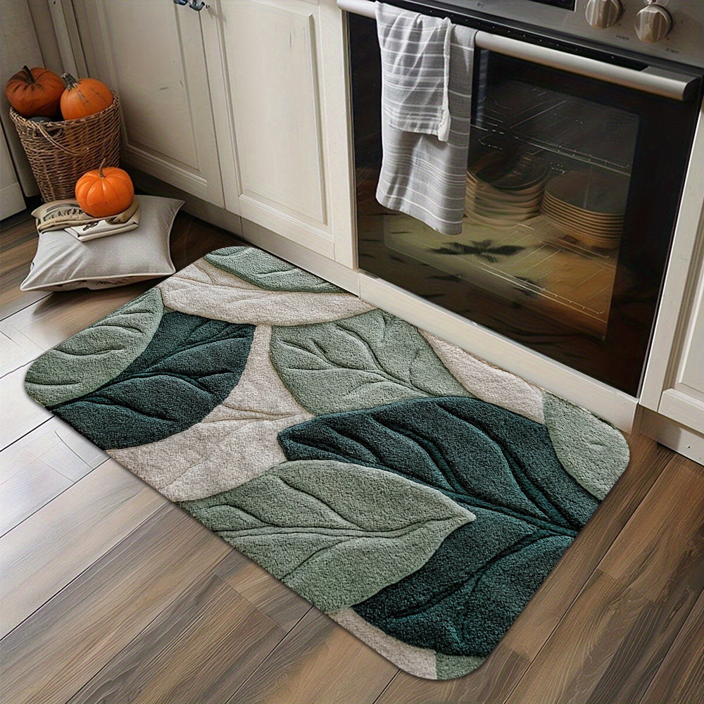 Leaf Pattern Door Mat Non-Slip Quick-Dry Machine Washable for Home Decor