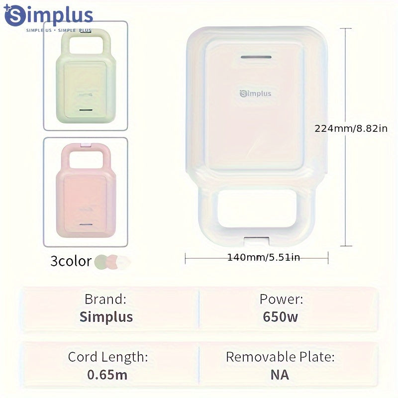 Simplus 650W Dual-Sided Sandwich Maker tezda qiziydi, yopishmaydigan qoplama bilan jihozlangan va tozalash oson. U faqat 3 daqiqada nonushta, vafli va sendvichlar tayyorlay oladi.