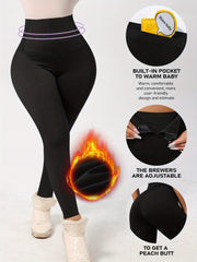 Women's Fleece-Lined High-Waisted Yoga Pants Tummy Control with Pockets