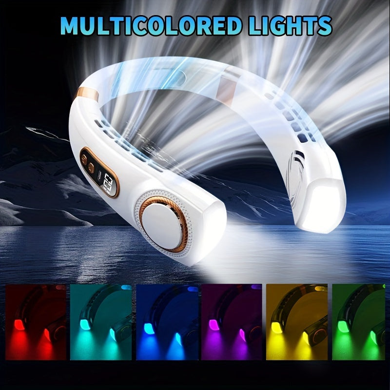 USB Rechargeable Bladeless Neck Fan with 5 Speeds Portable Cooling for Travel Camping