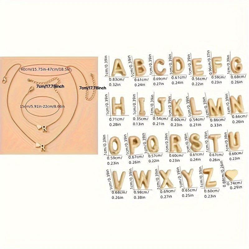 Retro Alloy Letter Necklace and Bracelet Set Vintage Simple Jewelry for Daily and Gift Giving