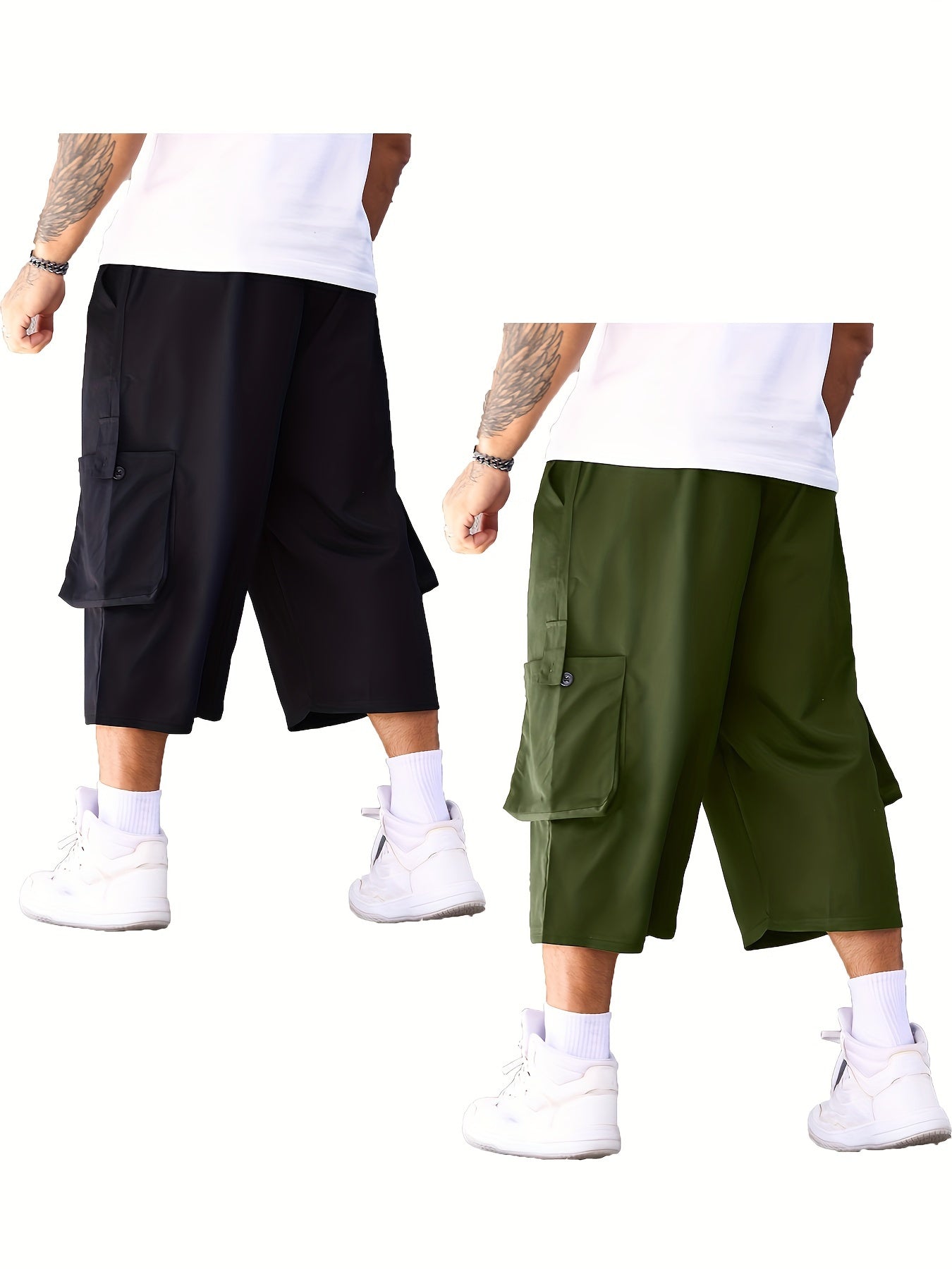 2 dona erkaklar uchun katta o'lchamdagi yuk shimlari, cho'zilgan moslama bilan, cho'zilgan fit bilan